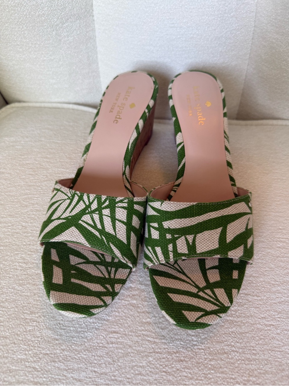 Kate Spade Palm Leaf Cork Wedge Sandals Green Tropical Size 8.5